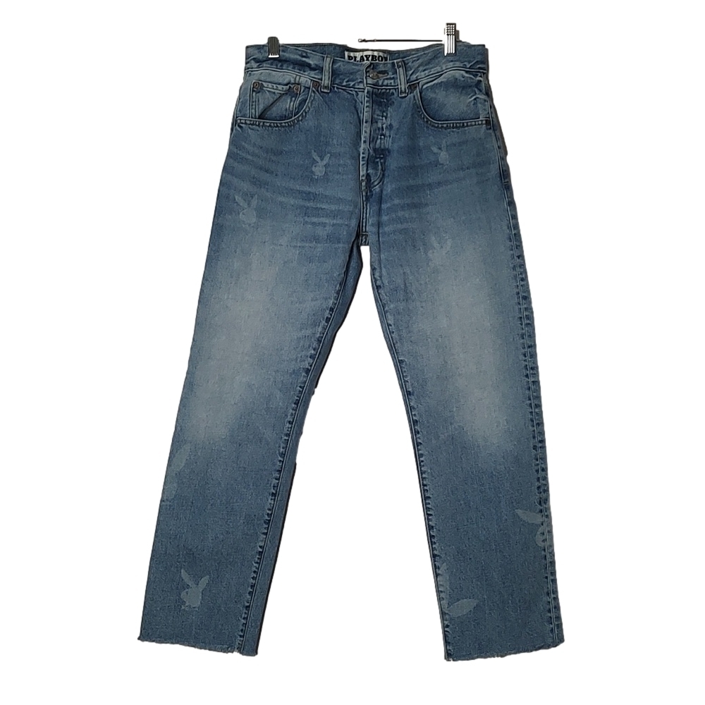 Playboy By Pacsun ~ Playboy Bunny Print Distressed Blue Jeans Size 29